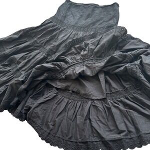 Draper's & Damon's Maxi Skirt Womens 14 Black Eyelet Tiered Dark Cottagecore Zip